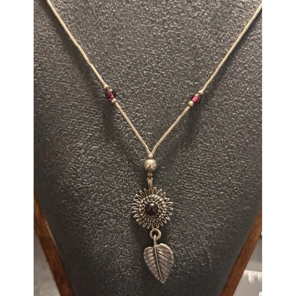 Sunflower Necklace 925 QT Liquid Silver Garnet Bead See photos Southwest Nature